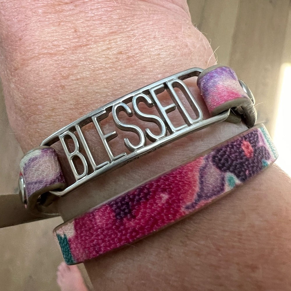 Sweet ‘Blessed’ wrap style bracelet with a floral wrap bracelet.